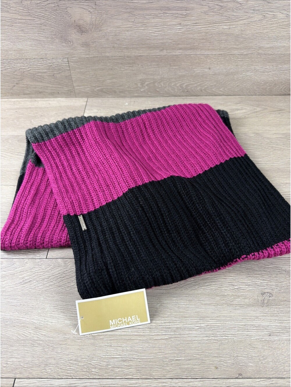 Michael Kors Scarf Womens One Size Purple Black MK Logo Knit NWT